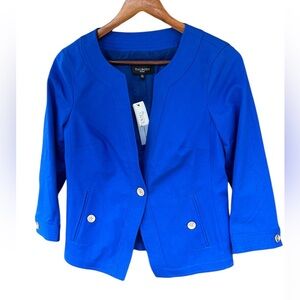 NWT TALBOTS The Grace Fit Blazer Cotton Jacket Royal Blue One Button Closure 8P